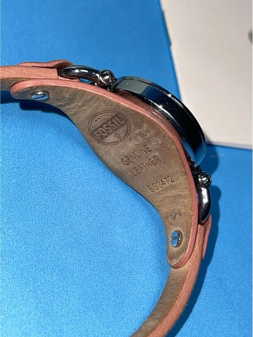 Fossil ES3172 Women Watch Georgia Pink Leather Band Crystal Bezel w Tin Box